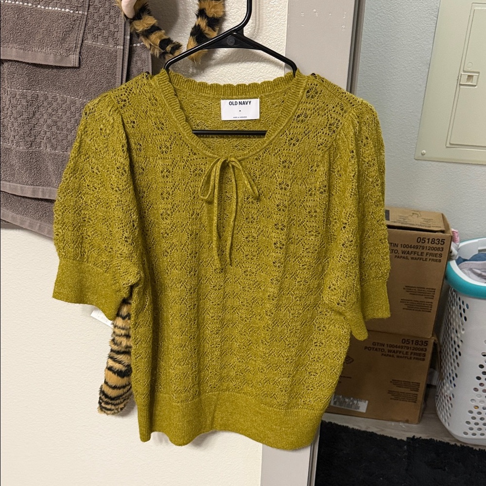 Old Navy Olive Knit Top with Bow Detail